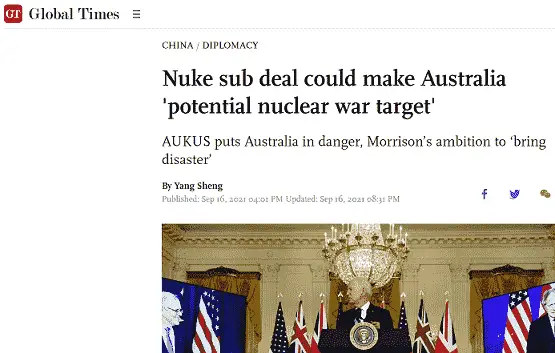 China says AUKUS makes Australia a target for Chinese nuclear bombs